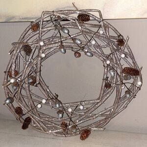 Pewter Silver Gold hanging wreath pine cones decor​